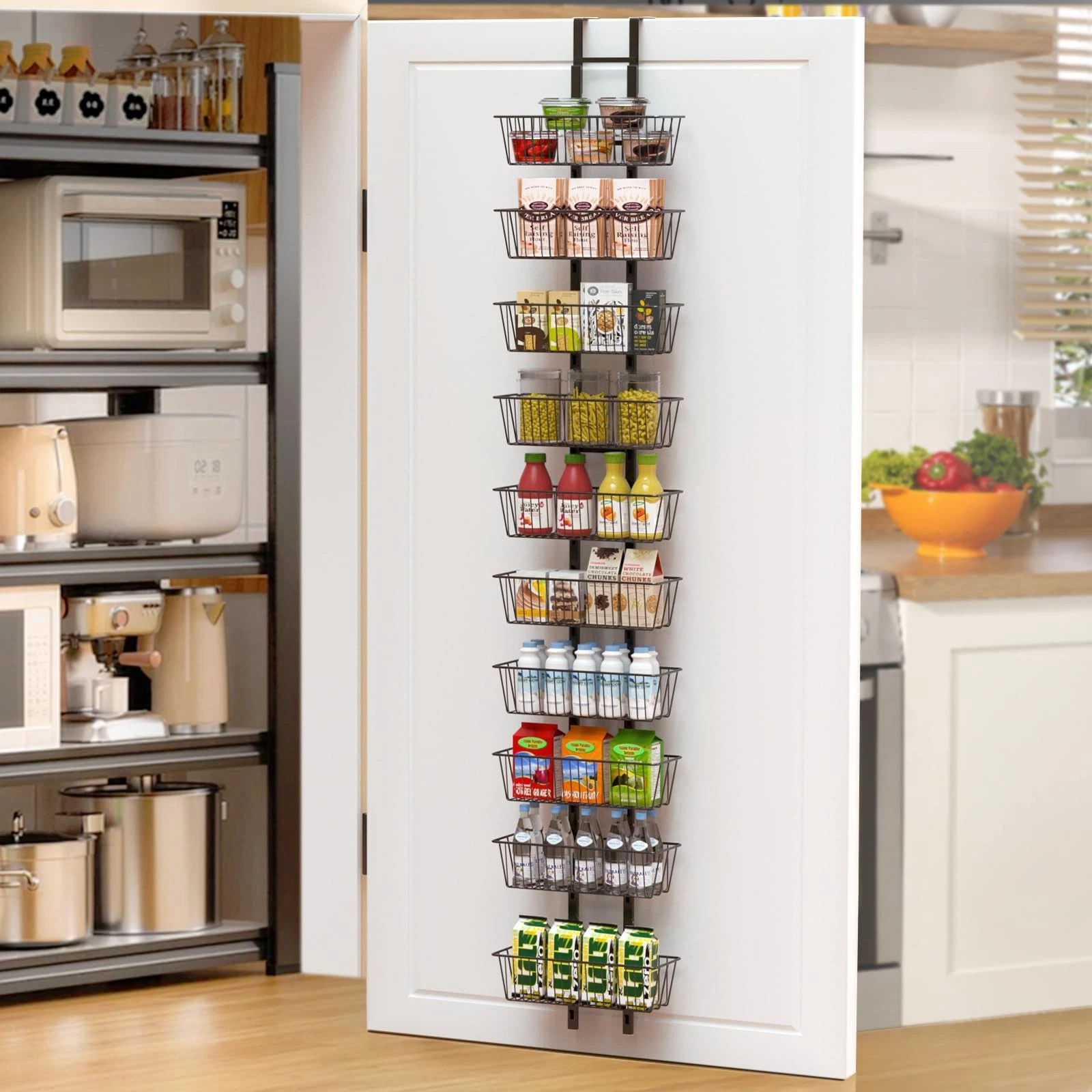 10 Tier Over the Door Pantry Organizer, Over the Door Organizer with Adjustab...
