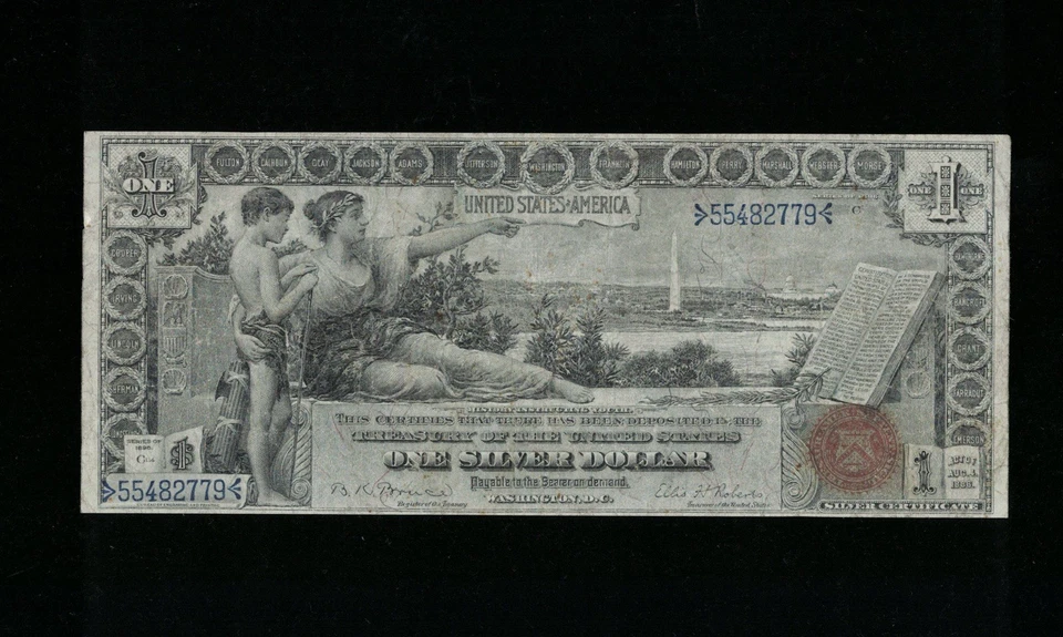 SC 1896 $1 Fr.224 “Educational” Silver Certificate (383) - Image 2 of 4