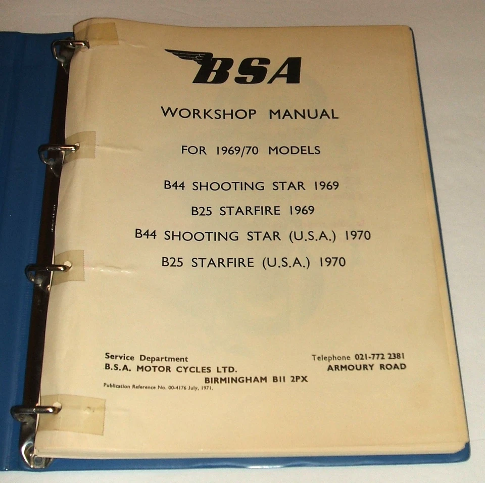 Bsa  B25 Starfire 250 B44 Shooting Star 441 Service Manual 1969 1970 Repair Shop - Image 2 of 4