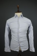 Eton Blue White Striped Long Sleeve Collared Slim Fit Dress Shirt Size 38 / 15