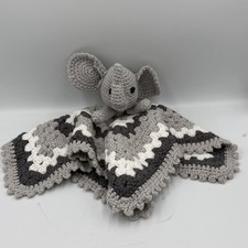 Handmade Crochet Elephant Toy Baby Lovey Security Blanket Grey, Black, White