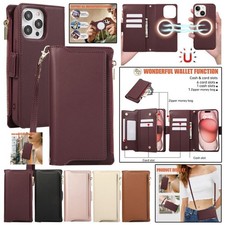 For iPhone 17 16 15 14 13 12 Pro Max Magsafe Case Removable Leather Wallet Cover