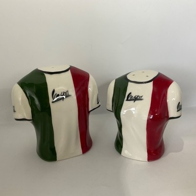 Scooterist Vespa t shirt salt and pepper shaker.'His 'n' hers' gift.
