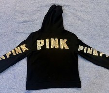 Victoria s Secret PINK PUP BLING ombr sequin HOODIE black zip up jacket MEDIUM