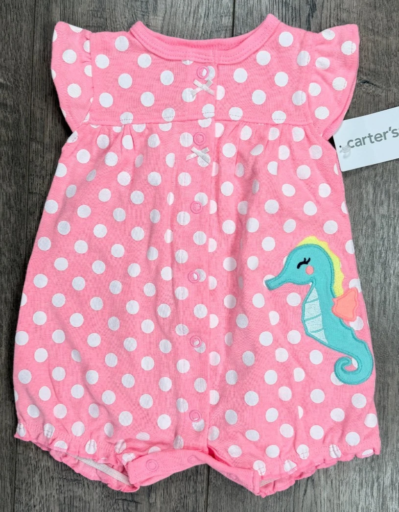 Baby Girl Clothes New Carter's 3 Month Pink Seahorse Romper Outfit