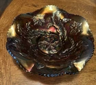Vintage Millersburg Purple Carnival Glass Ruffled Bowl Whirling Leaves 9 1/2”
