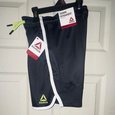 Reebok Boy  s Training Athletic Shorts Black/White/Green Drawstring Elastic S 6/7