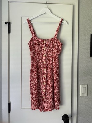 Sezane Women's Red And White Floral Dress With Button Front Size M US6, FR38