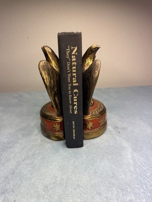 Vintage Patriotic Eagle Bookends Heavy Cast Metal Brass Finish Red Star Base