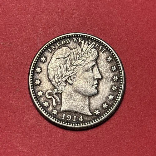 (1) Beautiful Toned Antique 1914-D Barber Quarter AU-ALMOST UNCIRCULATED