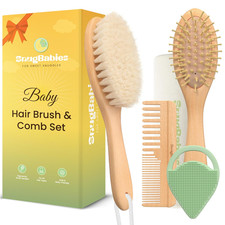 Baby Hair Brush  Comb Set for Newborns - Gentle Goat-Hair  Bamboo Bristle Hair