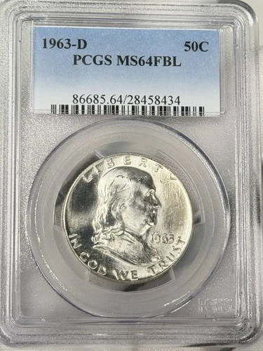 1963-D 50c Franklin Half Dollar PCGS MS64 FBL Silver Benjamin Fifty Cents Coin