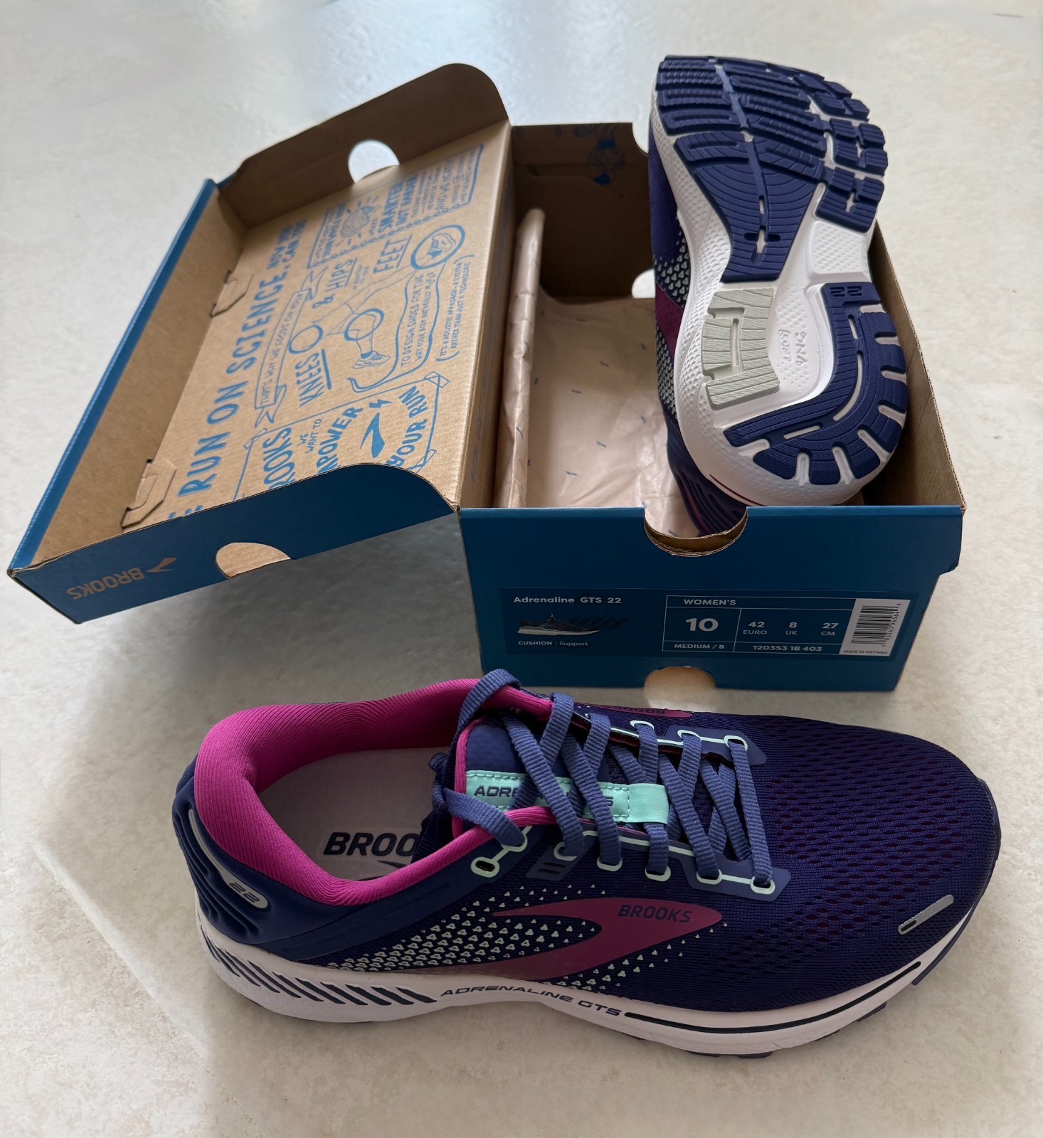 Size 10 - Brooks Adrenaline GTS 22 Deep Blue with Pink accen