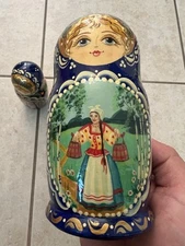 5 Vintage Hand Painted Wood Russian Nesting Dolls Signed (R)