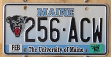 UNIVERSITY of MAINE license plate   2012  256-ACW