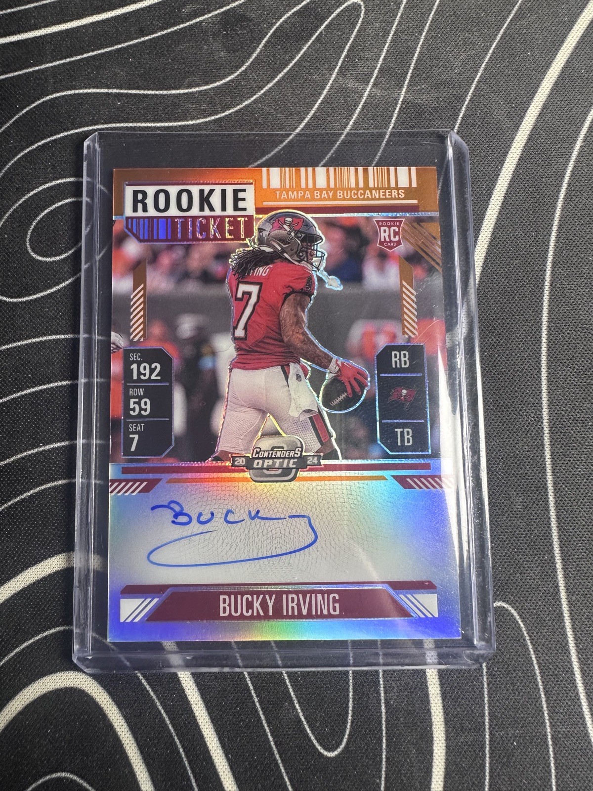 2024 Contenders Optic Bucky Irving Rookie Ticket Auto Orange Prizm /50 RC Bucs