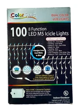 Color Sync 8-Function 100 LED M5 Icicle Lights Dual Color Blue, White NEW