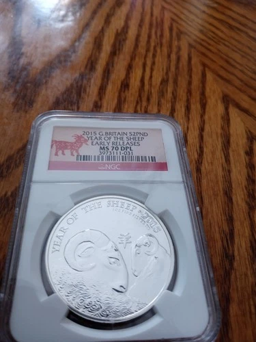 2015 GREAT BRITAIN SILVER 2 POUNDS YEAR OF THE SHEEP NGC MS 70 DPL EARLY RELEASE