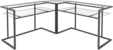Belmac 3-Piece Corner C Frame L Shaped Desk - Black Frame and Clear Glass