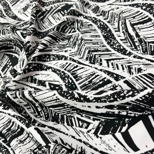Black and White Abstract Print 4-Way Stretch Fabric Spandex by yard for Swimwear - Picture 4 of 7