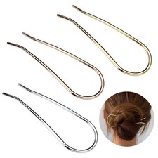 Metal Hair Fork 4.6 inch Simple U Shape Updo Hair Sticks Alloy Gold-plated 2 ...