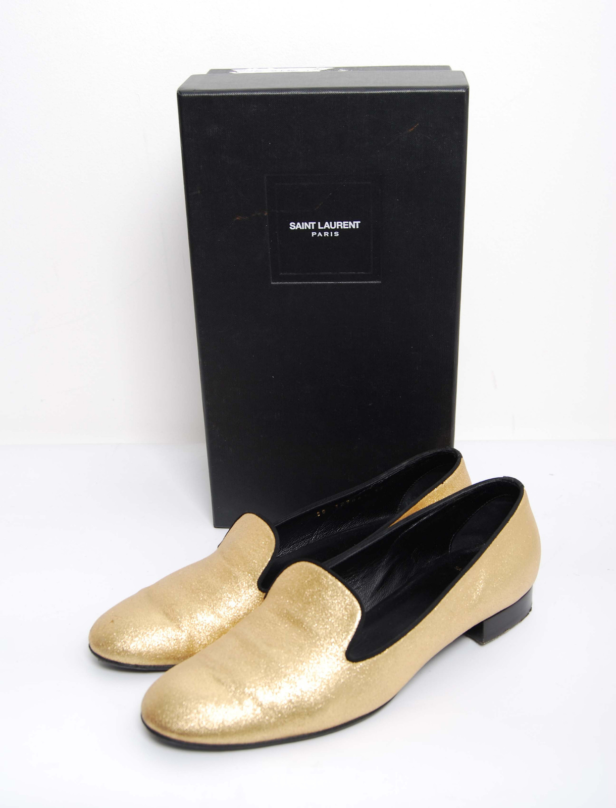 Mocassino donna Yves Saint Laurent oro pelle glitter casual scarpe basse taglia EUR 39