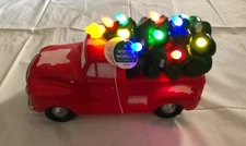 Christmas Blow Mold Vintage Red Truck Tree Countertop Winter Wonder Lane 20”