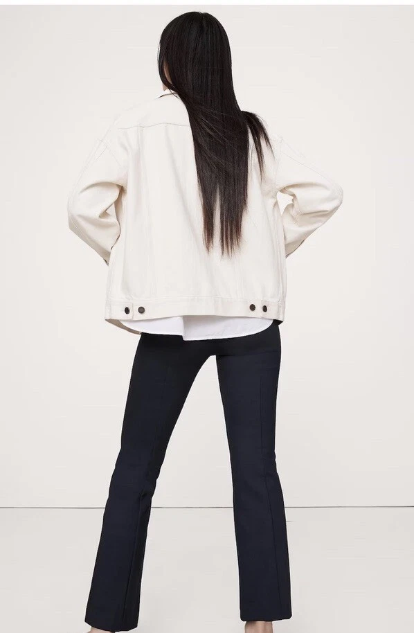 Pantalón Banana Republic Talla M Alto Elástico-Ponte Crop Acampanado Azul Marino #761469 Nuevo con Etiquetas Foto 3 de 4