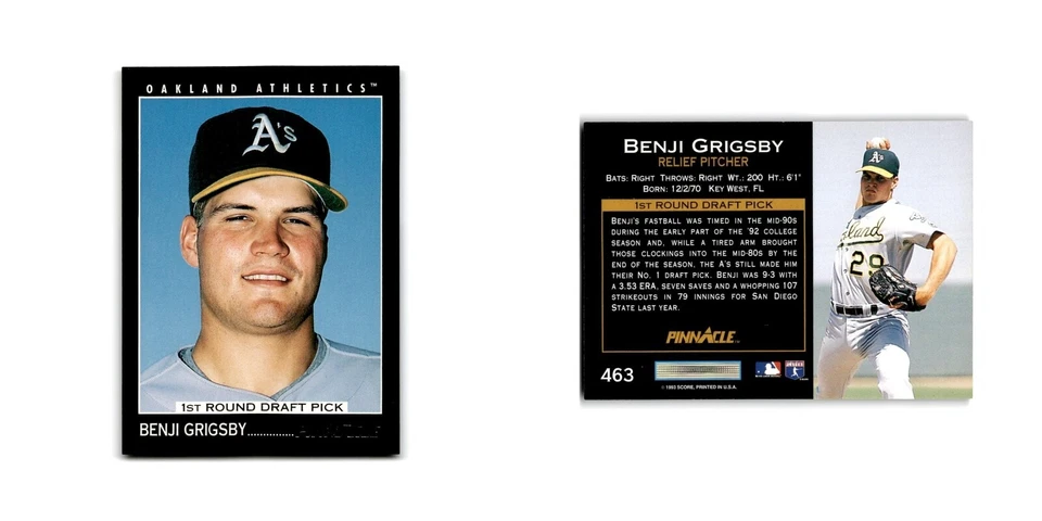 Benji Grigsby Rookie 1993 Pinnacle #463 Oakland Athletics Baseball Card NM - Image 3 of 3