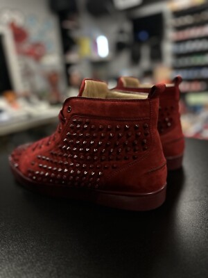 Christian Louboutin Red Suede Louis Spikes Sneakers Size Christian Louboutin Red Suede Louis Spikes Sneakers Size