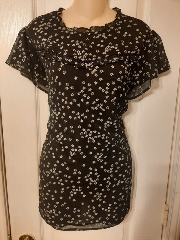 NEW WOMEN'S BLACK & SMALL FLOWERS FLORAL PRINT BLOUSE TOP PLUS Size 22 by OASIS