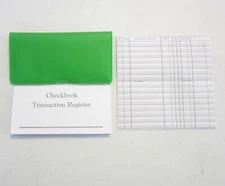  1 NEW LIME GREEN VINYL CHECK BOOK COVER  & 3 CHECKBOOK TRANSACTION REGISTERS