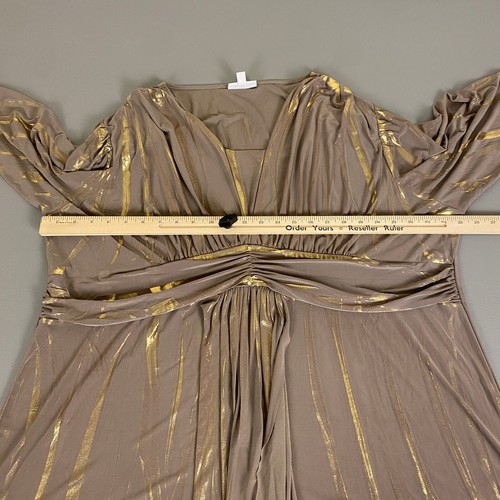 Fashion Bug Gold Metallic Blouse Top 2X Plus Size Beige Pleated Party Holiday - Picture 6 of 11