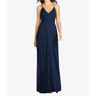 Thread Criss Cross Back V Neck Midnight Navy Blue Maxi Dress Size 8 TH007