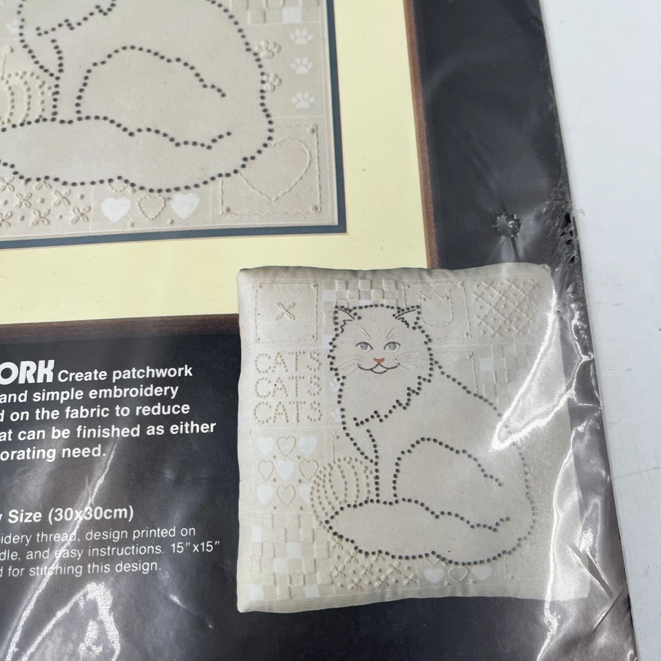 VTG 1984 Dimensions Country Cat Patchwork Candlewick Kit #4121 Rare - Image 4 of 4