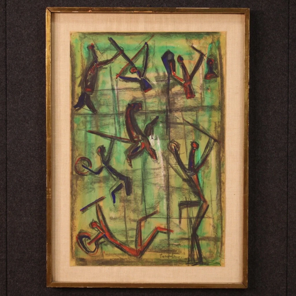 Pintura abstracta cuadro técnica mixta papel firmado siglo XX 900 arte moderno