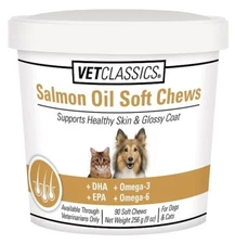 VetClassics Salmon Oil Soft Chews For Dogs and Cats, 90 Count