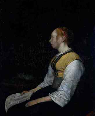 Blechschild Borch Ii Gerard Ter Mädchen im Bauernkostüm wohl Gesina der Lack