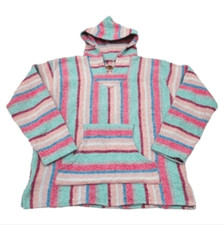 Earth Ragz Baja Joe Mexican Hoodie Jacket In Pastel Pink/turquoise Size Large