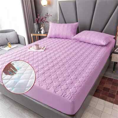 Quilted Mattress Covers Fitted Bed Sheet King Queen Size Bed Cover No Pillowcase