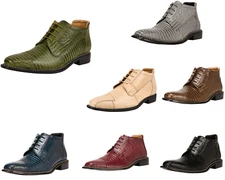 LIBERTYZENO Mens Genuine Leather Lizard Print High Ankle Lace-Up Boot for Mens