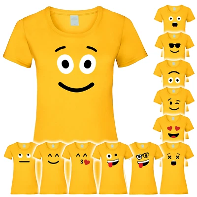 T-Shirt Emoji Damen | Gruppenkostüm Smiley | gelbes Shirt Kostüm Karneval