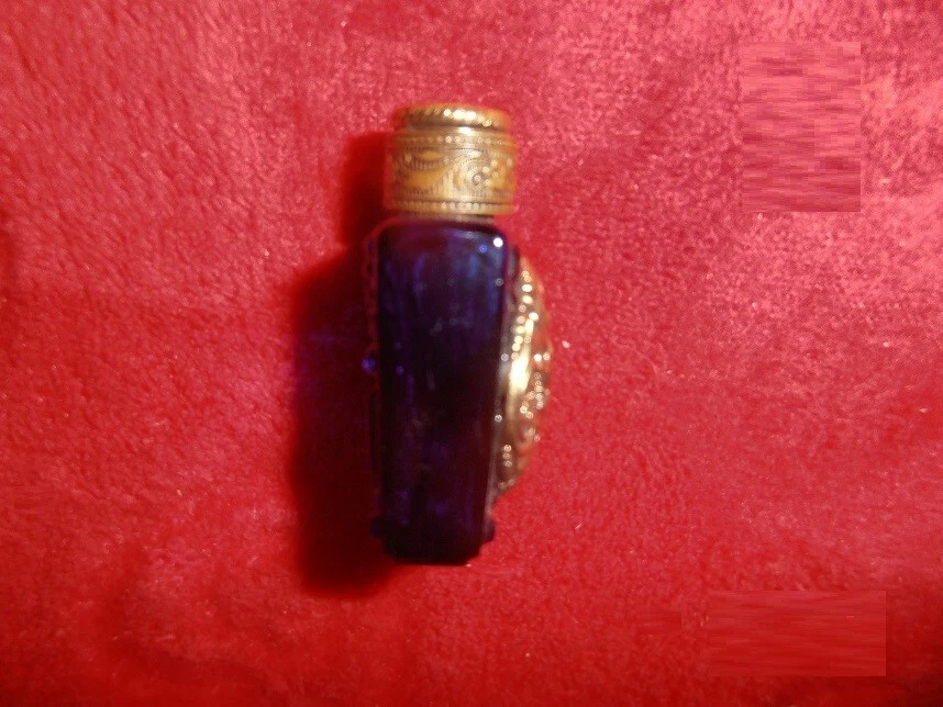 Vintage - Ancien flacon ( petite bouteille miniature ) de parfum verre décoré - Photo 3/4