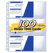 1800 Pockets 100 Sheets Trading Card Binder Sleeves Pages Fit 3 Ring Binder