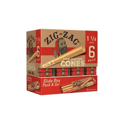 Zig-Zag Pre Rolled Cones Unbleached 1 1/4 Size (36-Pack) 6 Cones Per Pack