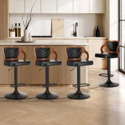 Oikiture 4X Bar Stools Kitchen Gas Lift Swivel Chairs Wooden Barstool - image 1 of 4