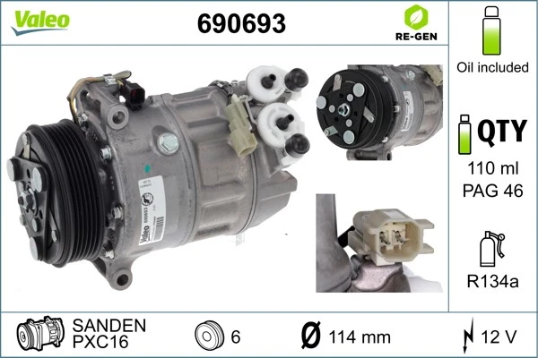COMPRESSOR AIR CONDITIONING 690693 FOR FORD FOCUS/III/Turnier NGDB/NGDA 1.6L - Image 2 of 4