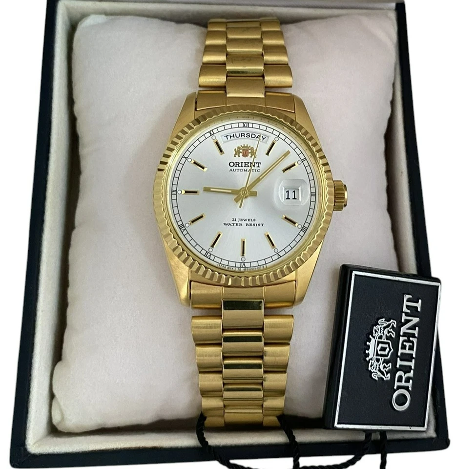 Orient President Automatic Day-Date White Dial Stainless Steel Watch NOS Rare - Image 4 of 4