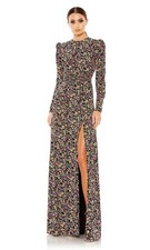 Mac Duggal Black Multi Floral Long Sleeve Chiffon Gown Size 24 498