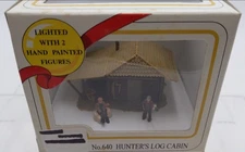 Model Power 640 HO Built Up Hunter's Log Cabin Lighted W/2 Hand Painted Figures